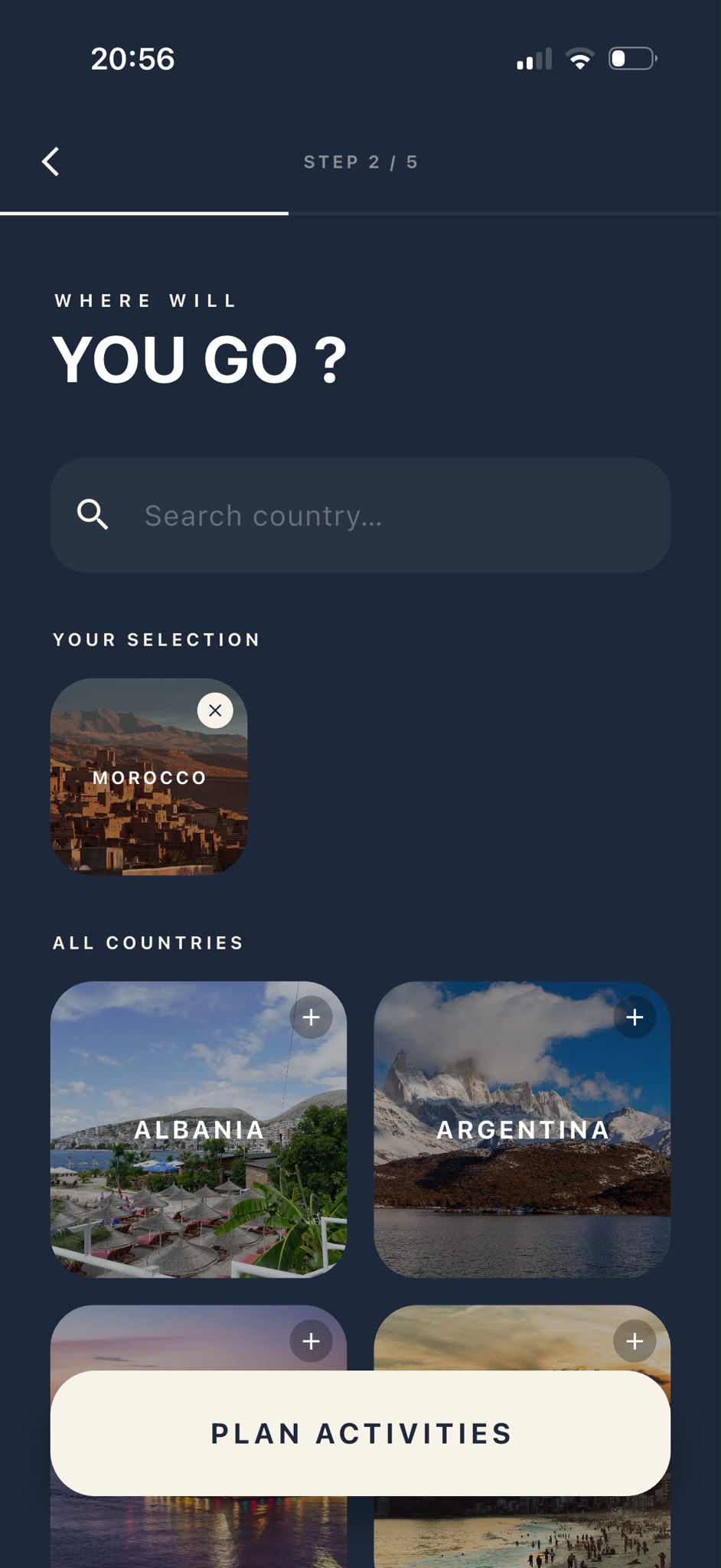 Choosing countries for the trip