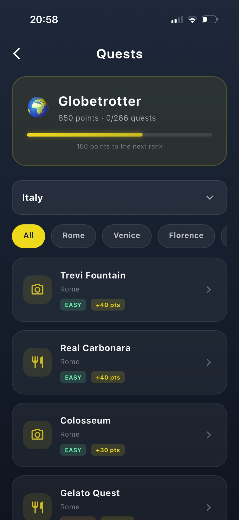 Quests with points and ranks