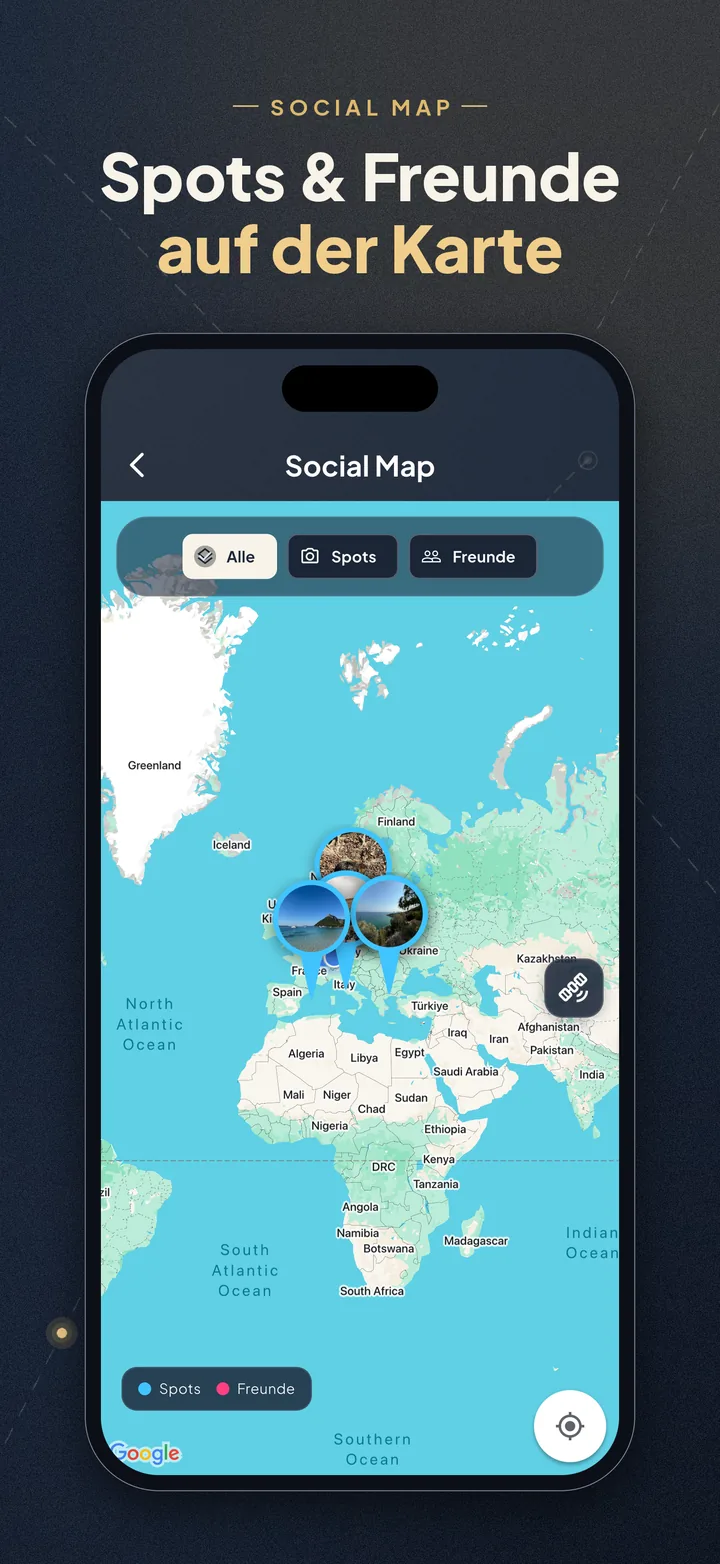 Social Map mit Spots und Freunden